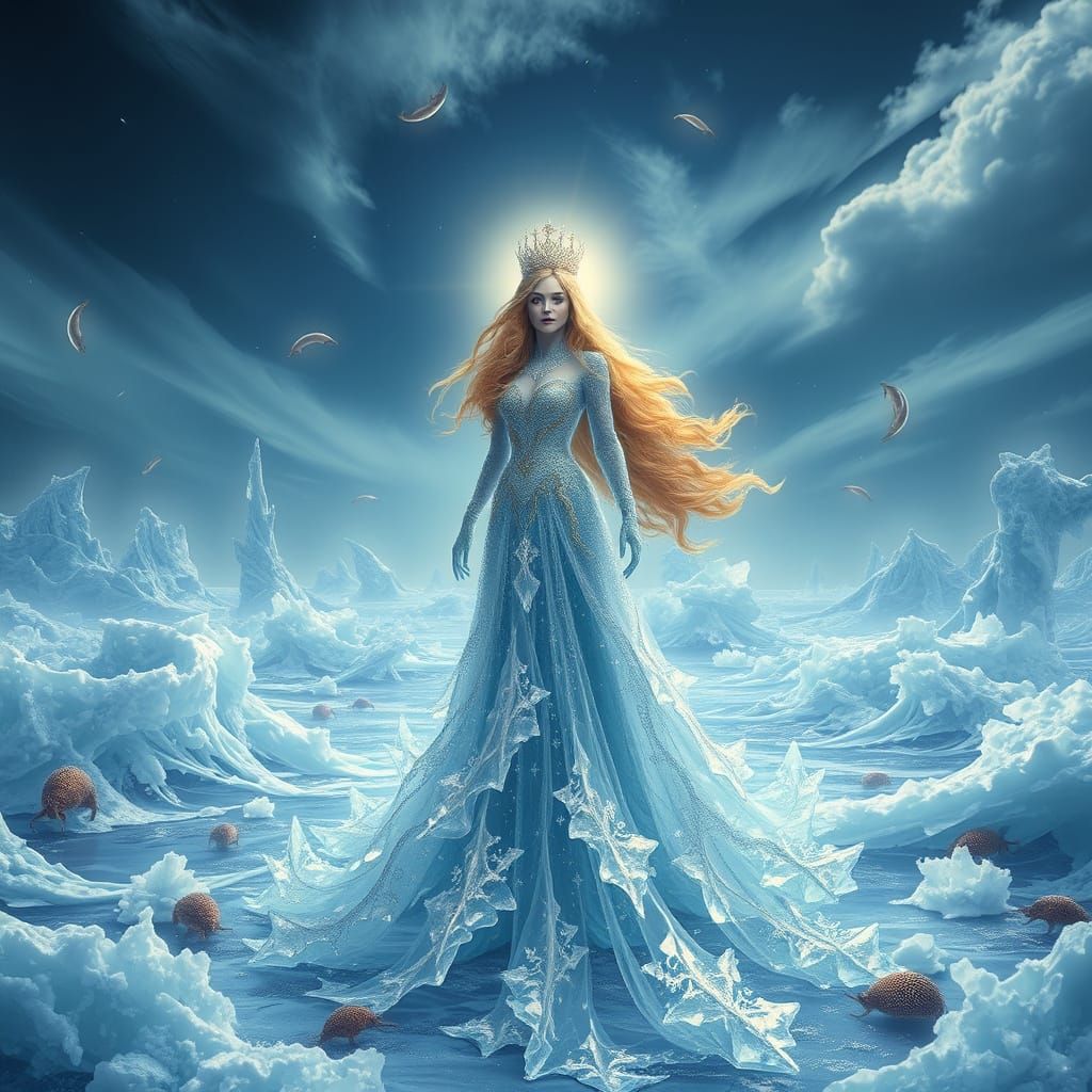 Ethereal Ice Princess Radiates Frosty Power in Dreamlike Lan...