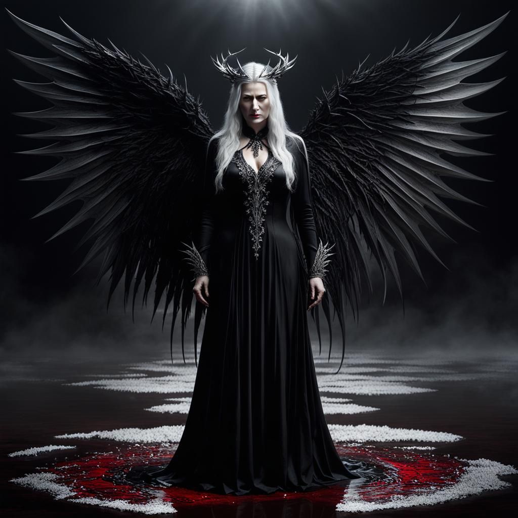 Gothic Lucifer as Woman with Silver Wings