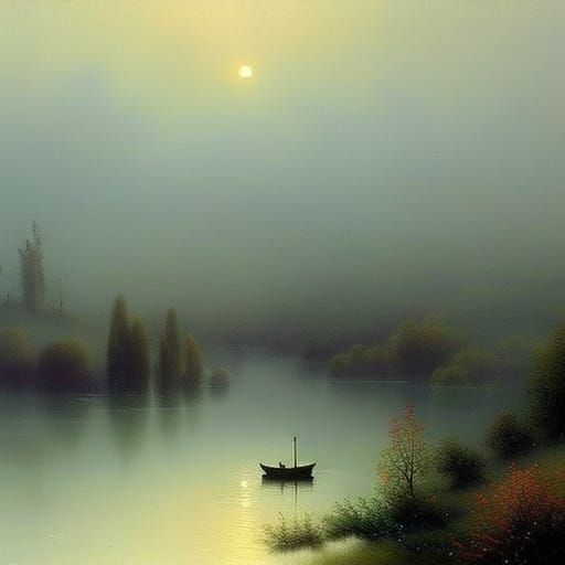 Eerie Foggy Landscape in Post-Impressionism Style