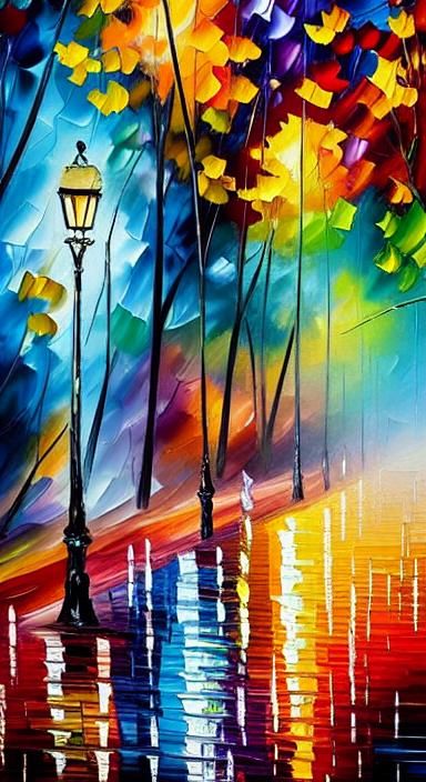 Vibrant Autumn Night Scene in Neo-Expressionist Style