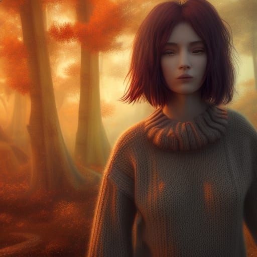 Person in Giant Sweater: Detailed Fantasy Art
