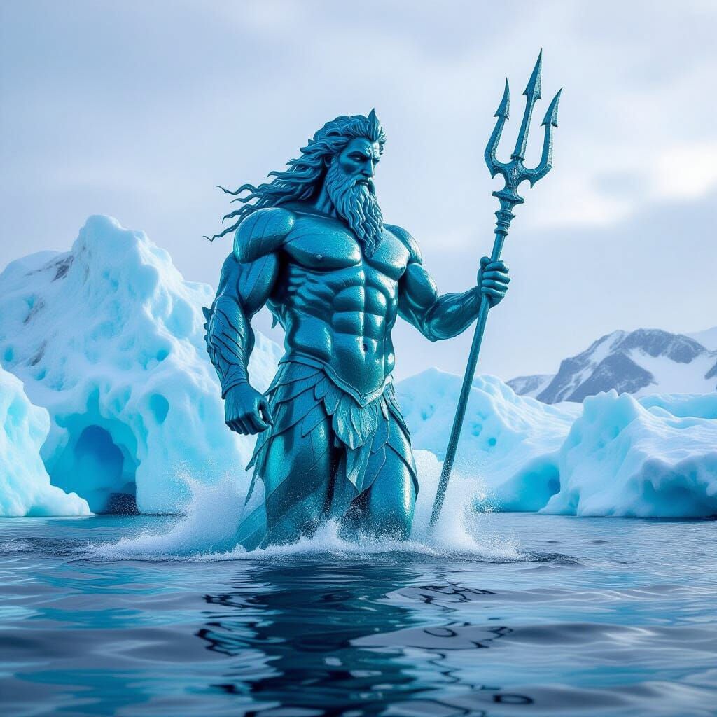 Colossal Glass Poseidon Rises From Icy Sea