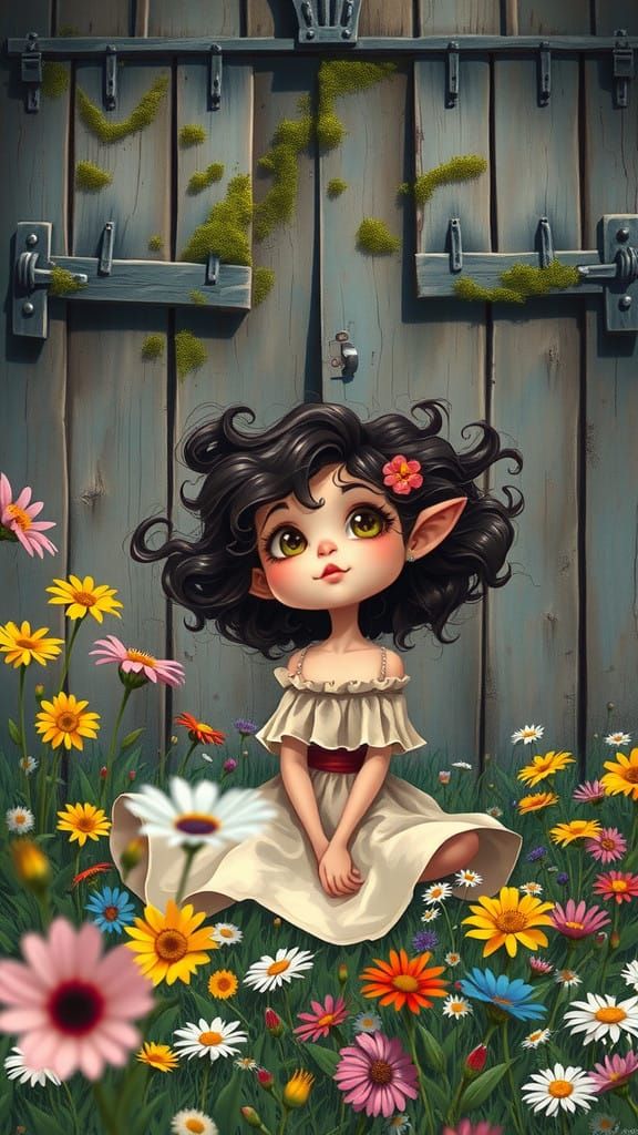 Chibi Girl in Whimsical Floral Wonderland