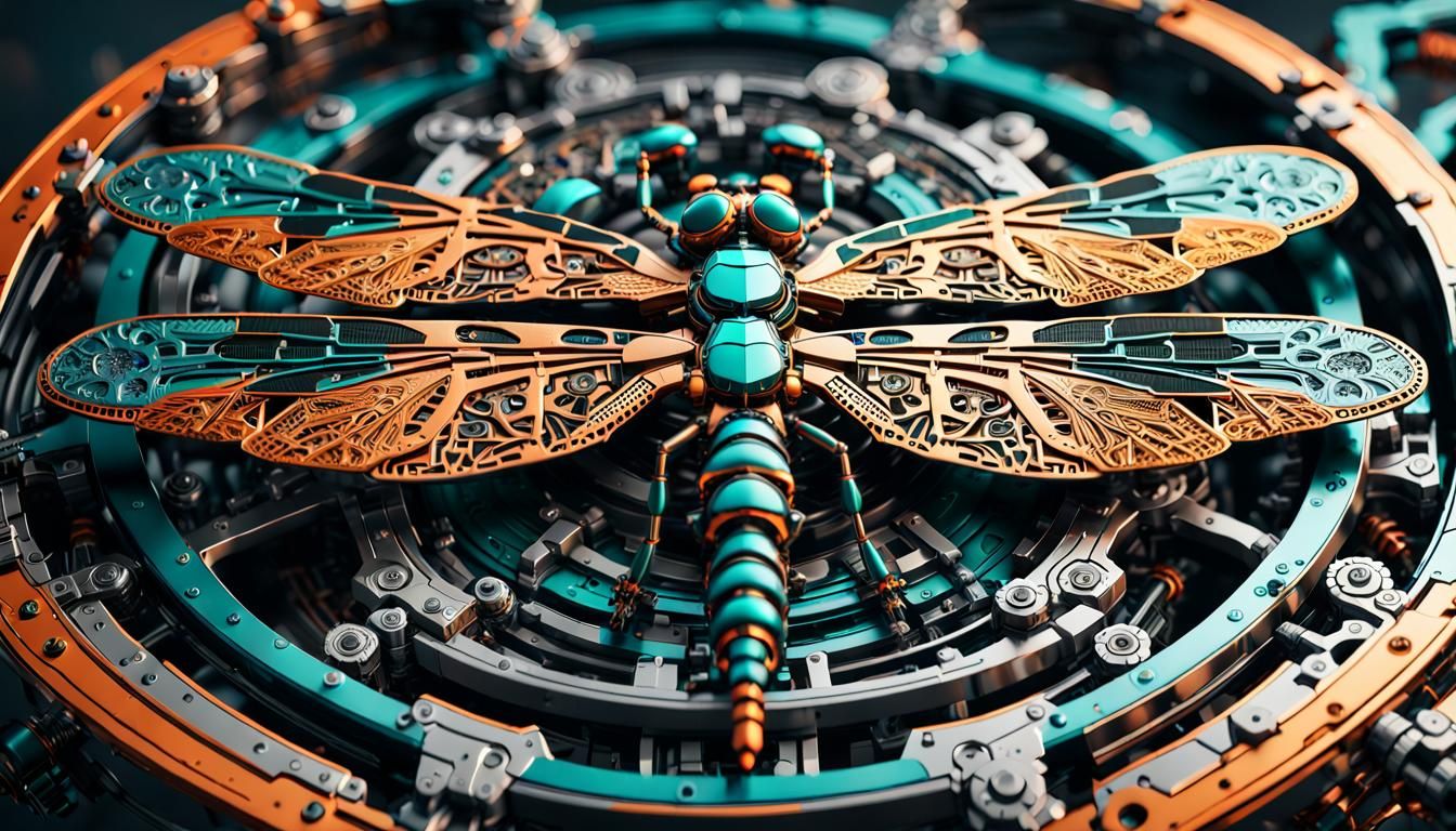 Ornate Mechanical Dragonfly on Sci-Fi Fascia