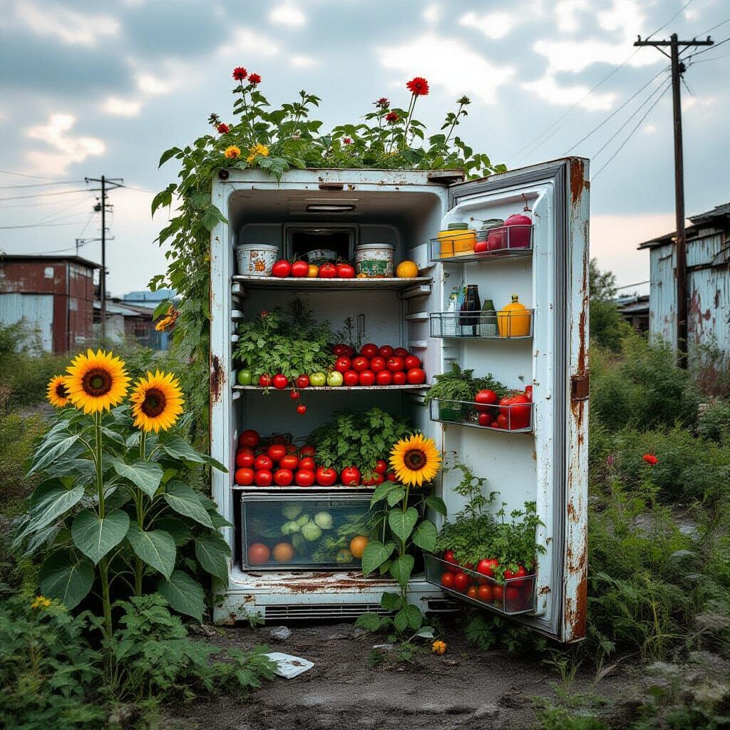 Post-Apocalyptic Garden Oasis in Gritty Realism Style