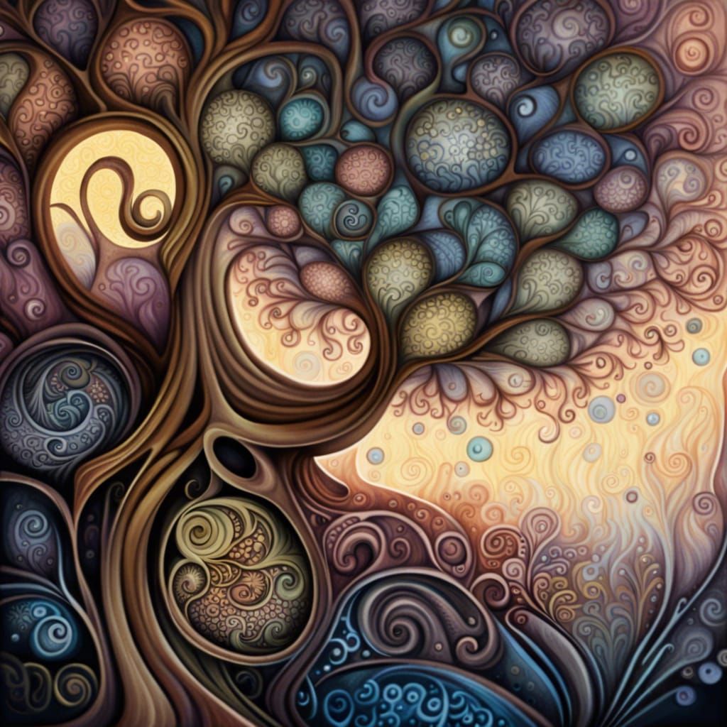 Fairytale Magical Tree with Abstract Fractal Elements