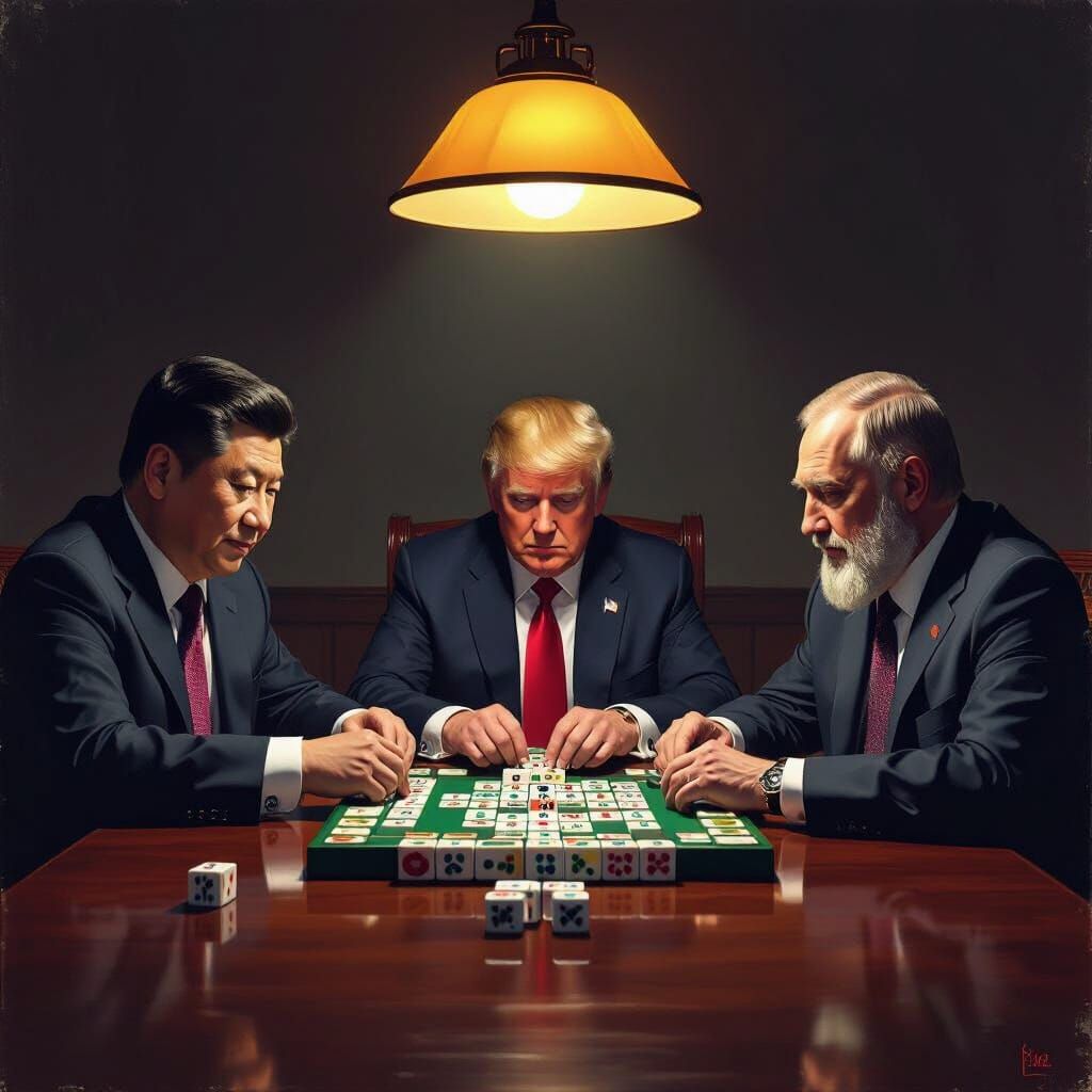World Leaders Play Mahjong in Dramatic Digital Painting