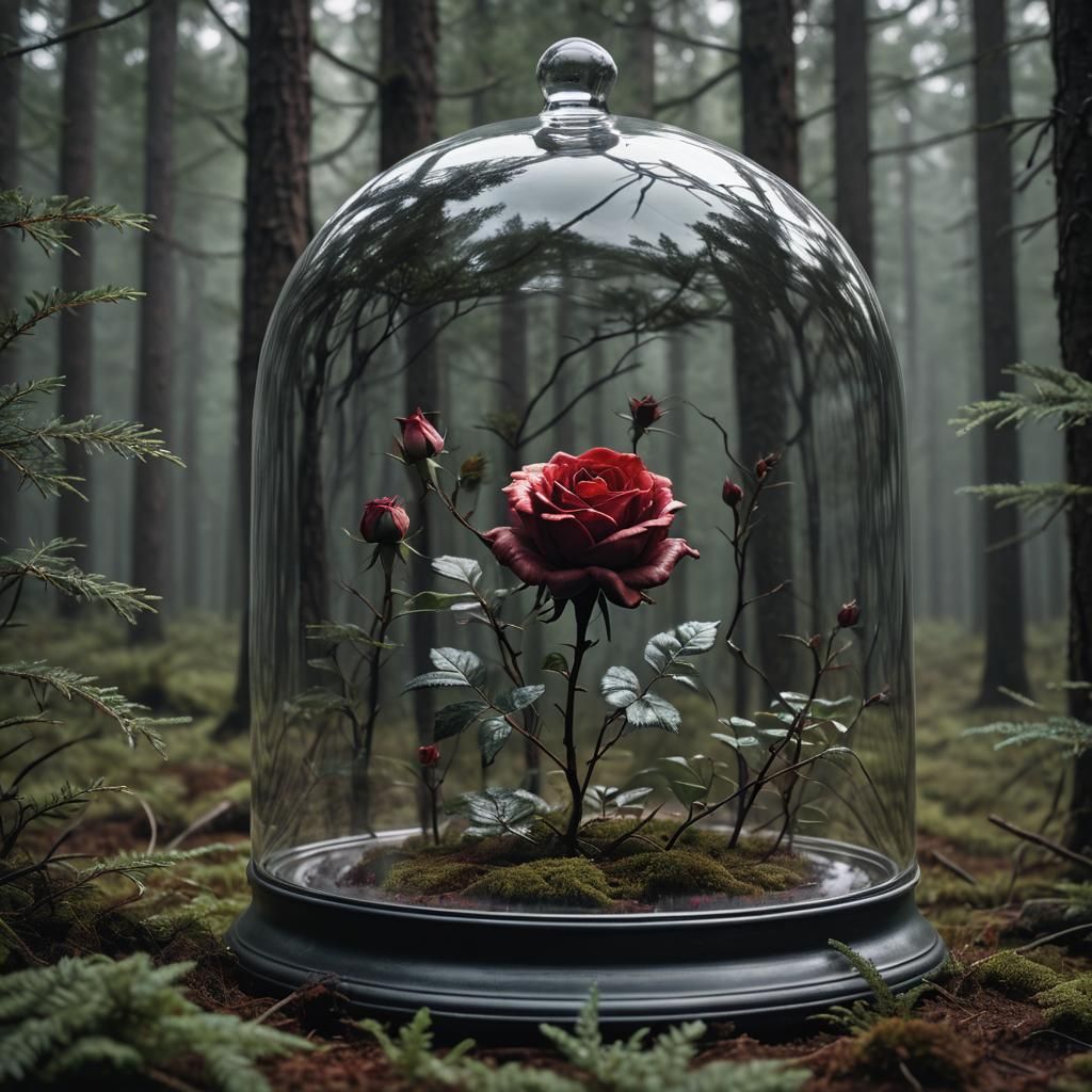 Mystical Rose in Glass Cloche: Dark Fantasy Art