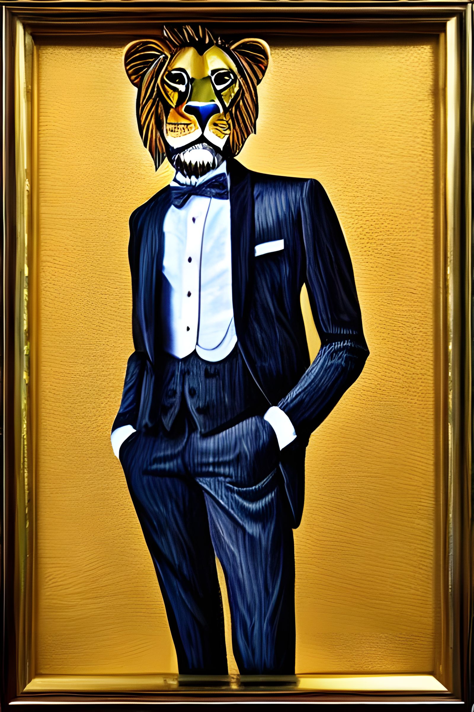 Gentleman Lion wearing nice suits with golden chains. HDR ac...