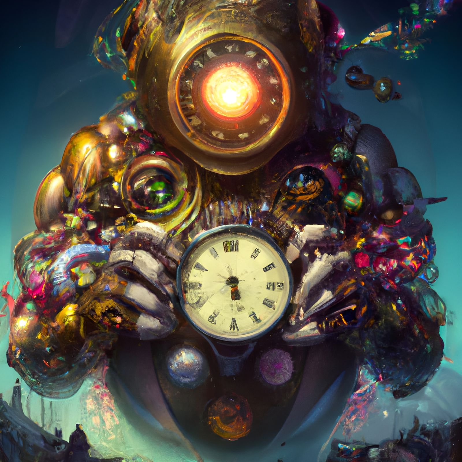 Alien Timekeeper: Vibrant Digital Art Illustration