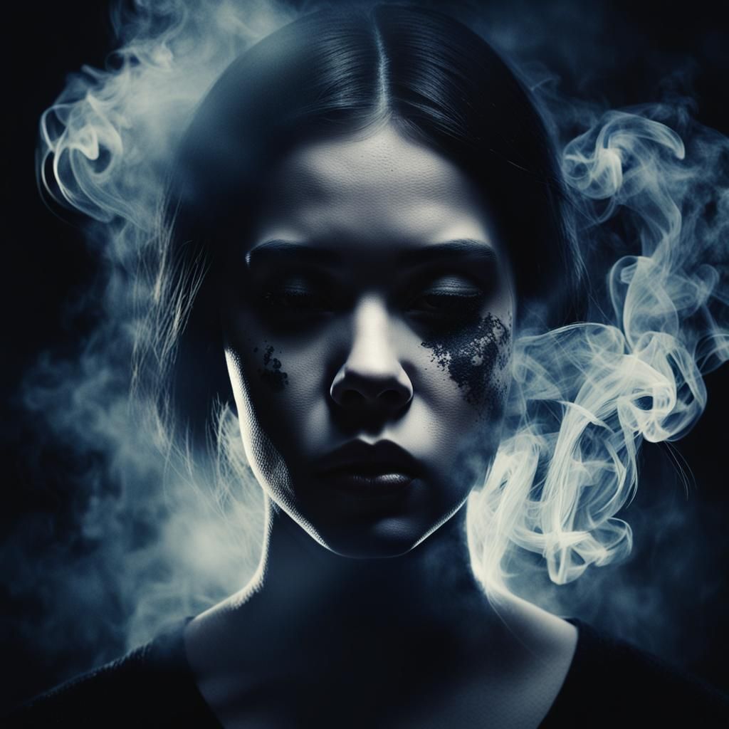 Smoky Face in Dark Gothic Room