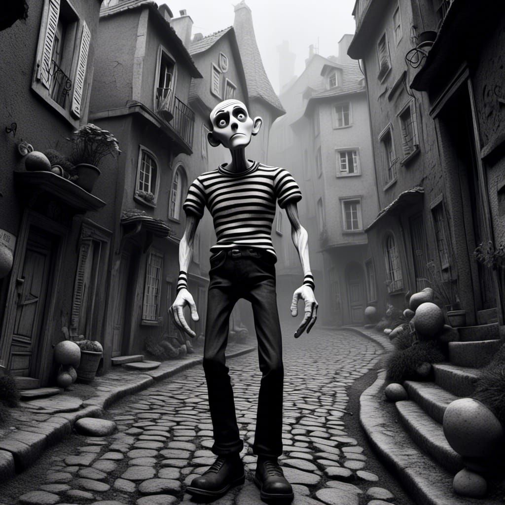 Mime in Montmartre Alleyway, Expressive Digital Art