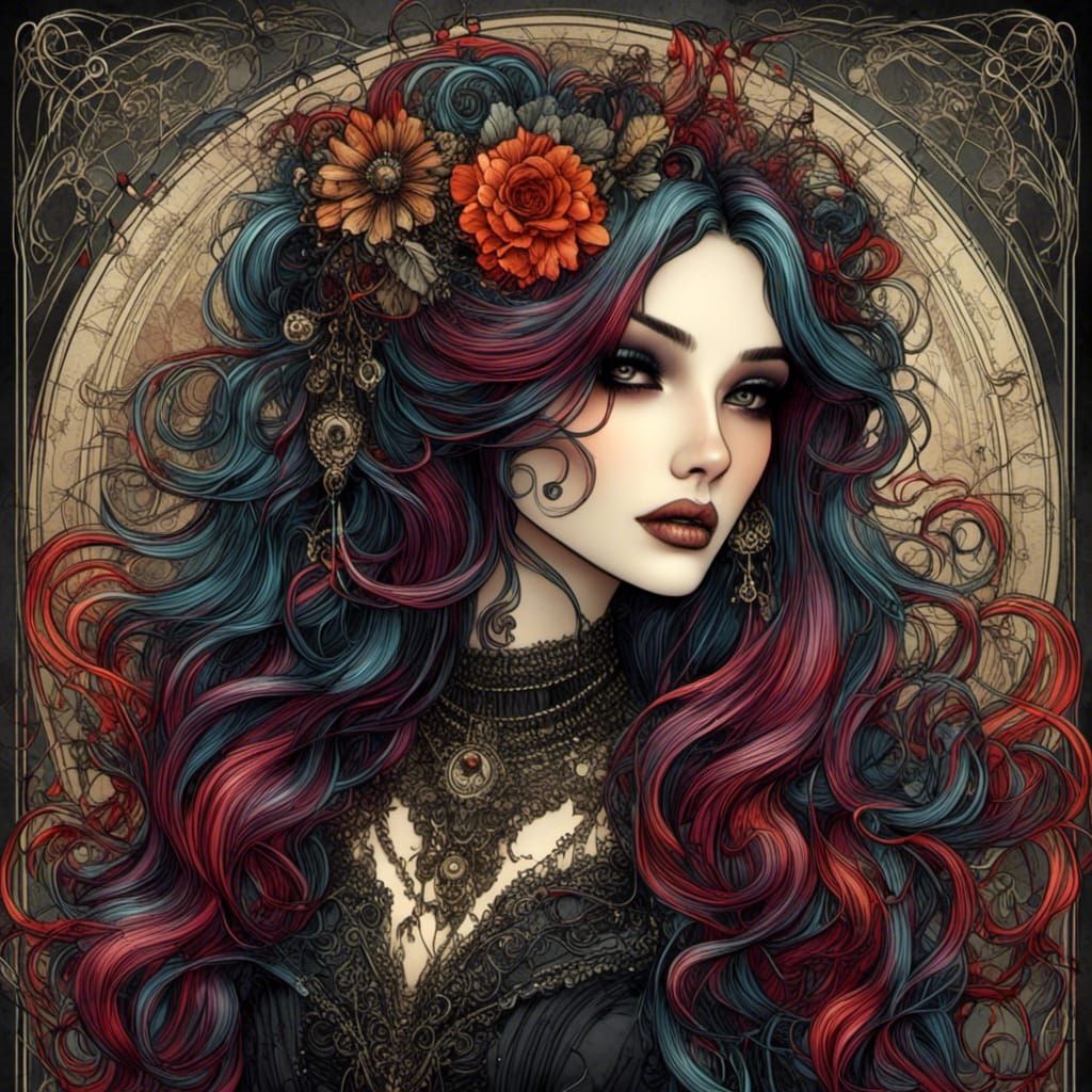 Goth Punk Woman in Avant-Garde Gown