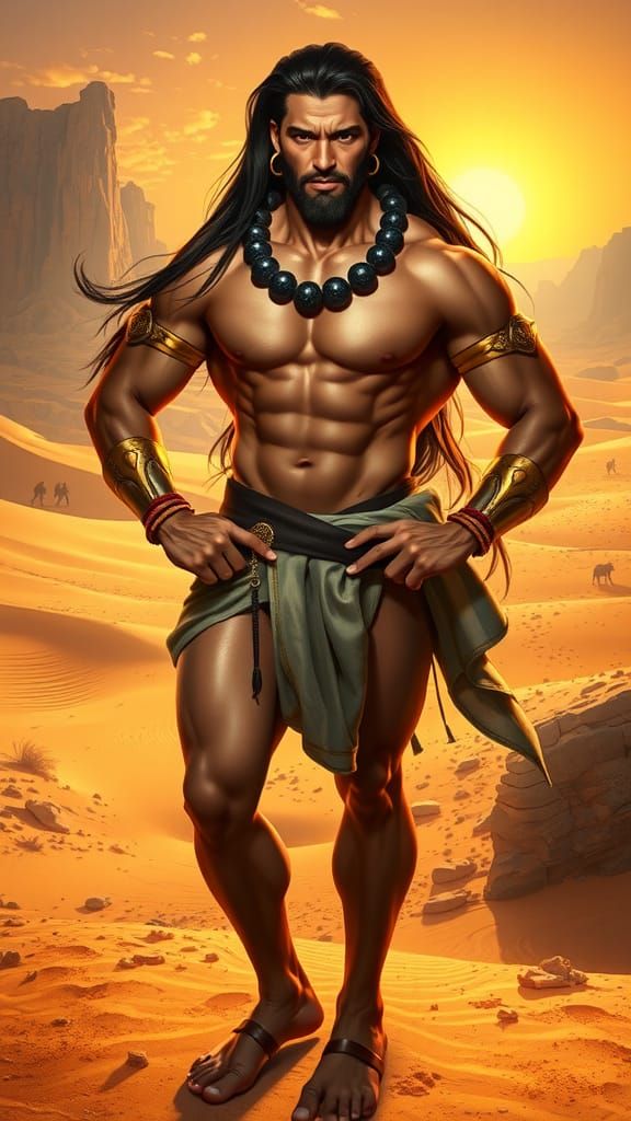 Majestic Persian Genie in Desert Landscape