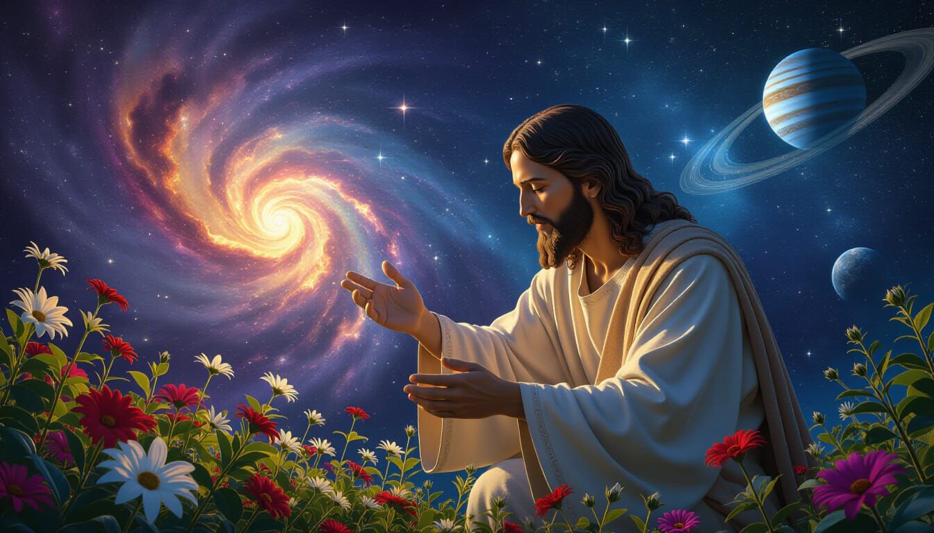 Jesus Christ as Cosmic Gardener: Celestial Matte Painting
