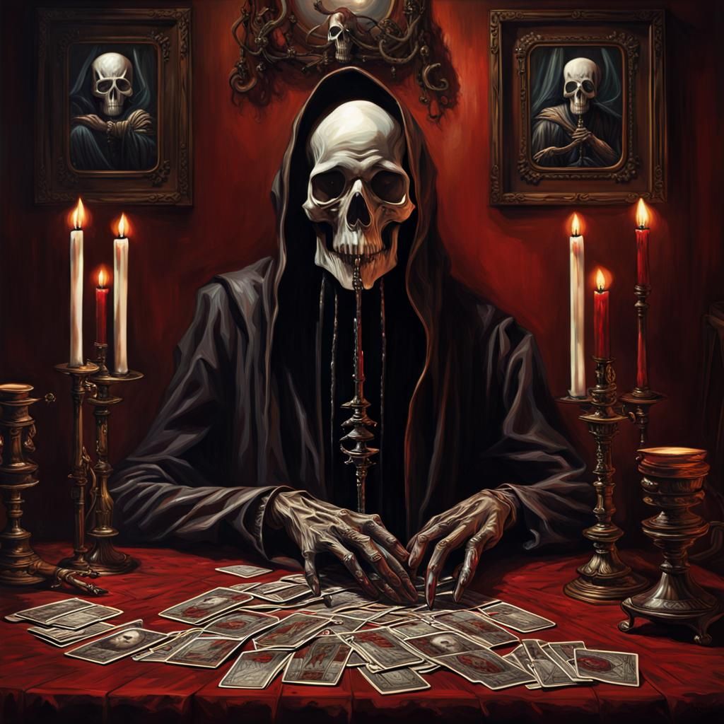 Sinister Tarot Reading with Skull and Grim Reaper