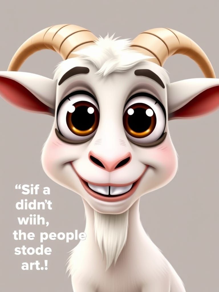 Cartoon Goat with Goofy Eyes and Funny Quote