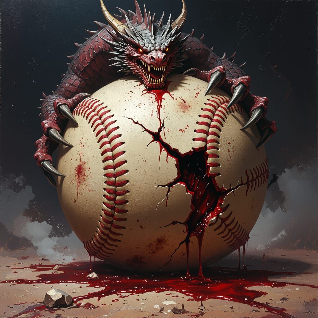 Dragon Perched Atop Damaged Baseball