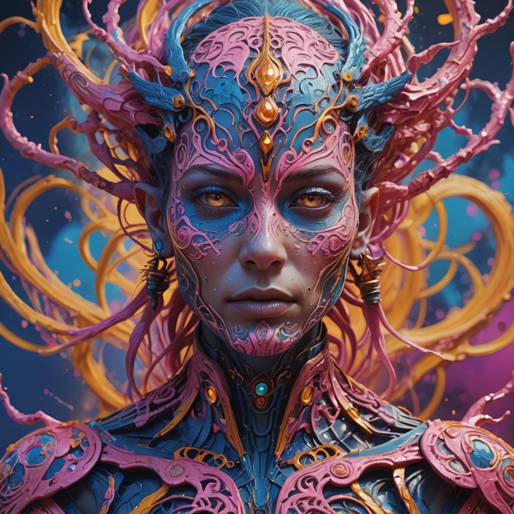 Electric Pink Humanoid Portrait in Fantasy Style