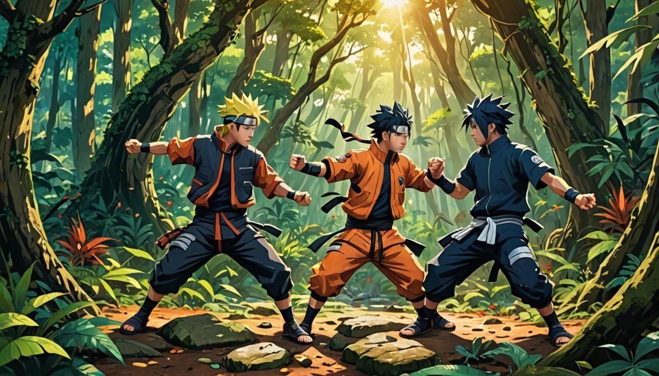 Jungle Fight: Naruto and Sasuke in Oil Painting Style