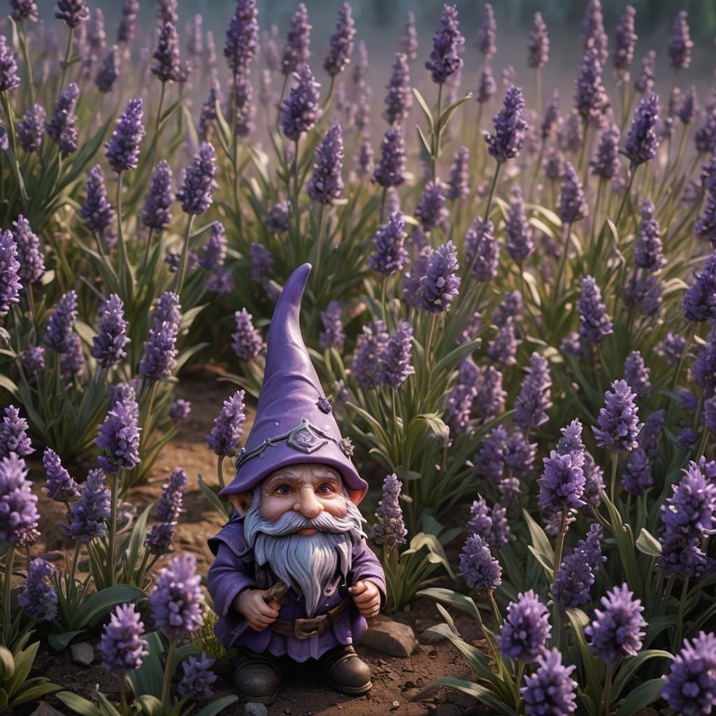 Fantastical Lavender Flower Gnome Art