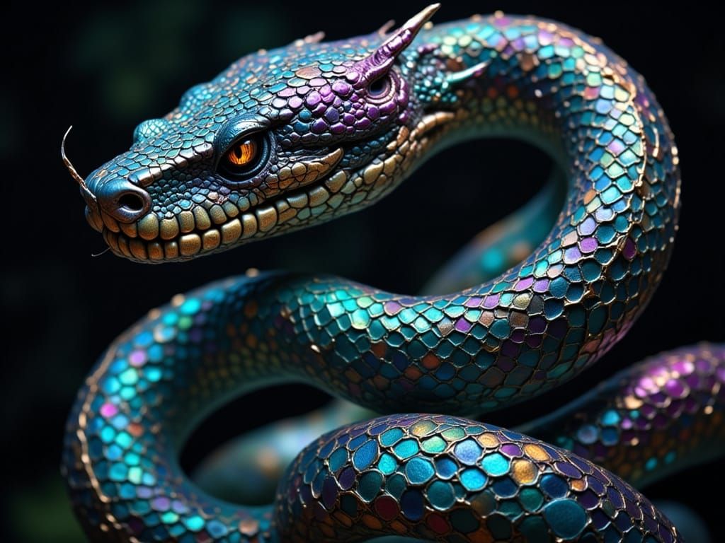 Iridescent Snake Helix Bust Portrait with Dynamic Lighting