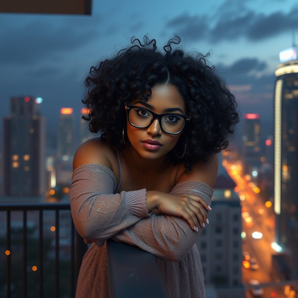 Indian Woman on Balcony in Detailed Matte Painting Style