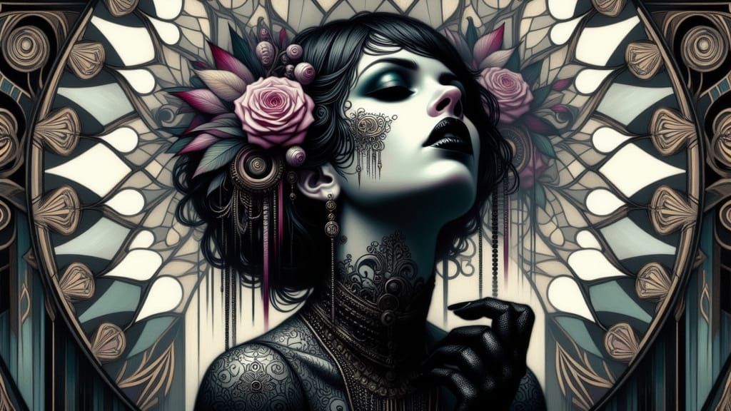 Surreal Dreamscape: Woman in Ornate, Romantic Goth Style