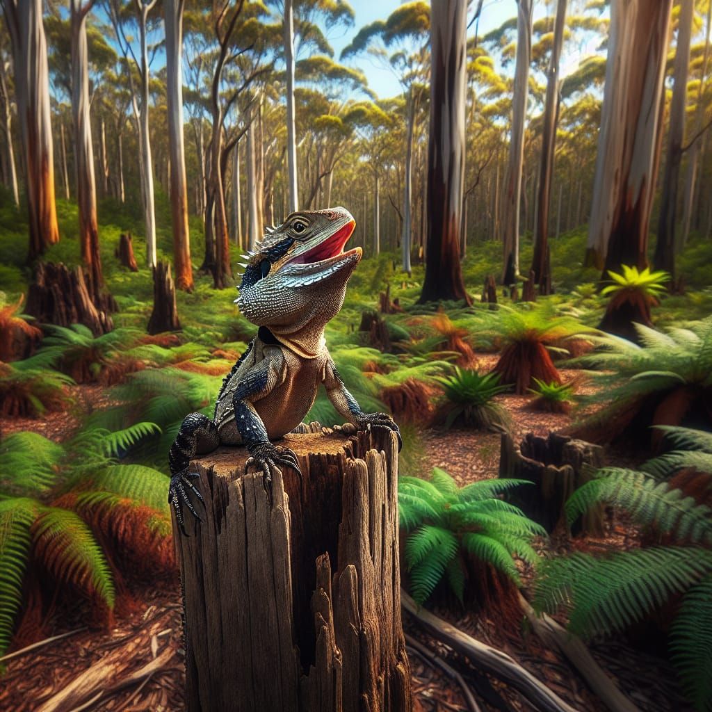 Australian Forest Scene with Collared Agama Lizard