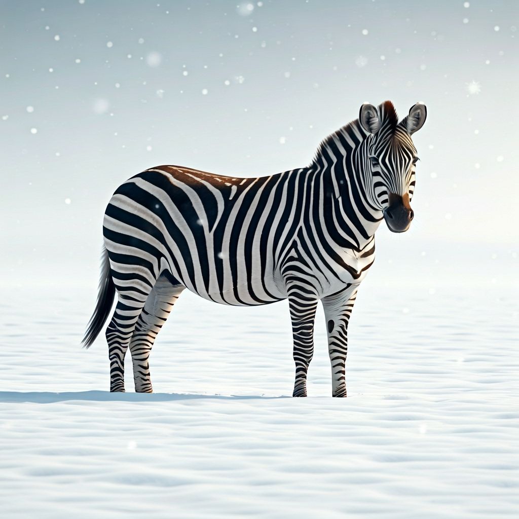 Striking Zebra Illusion on Endless Snowy Plain