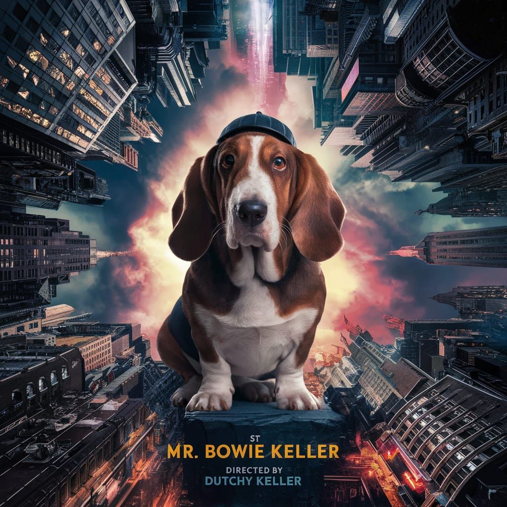 Basset Hound Detective Movie Poster: Cinematic Cityscape