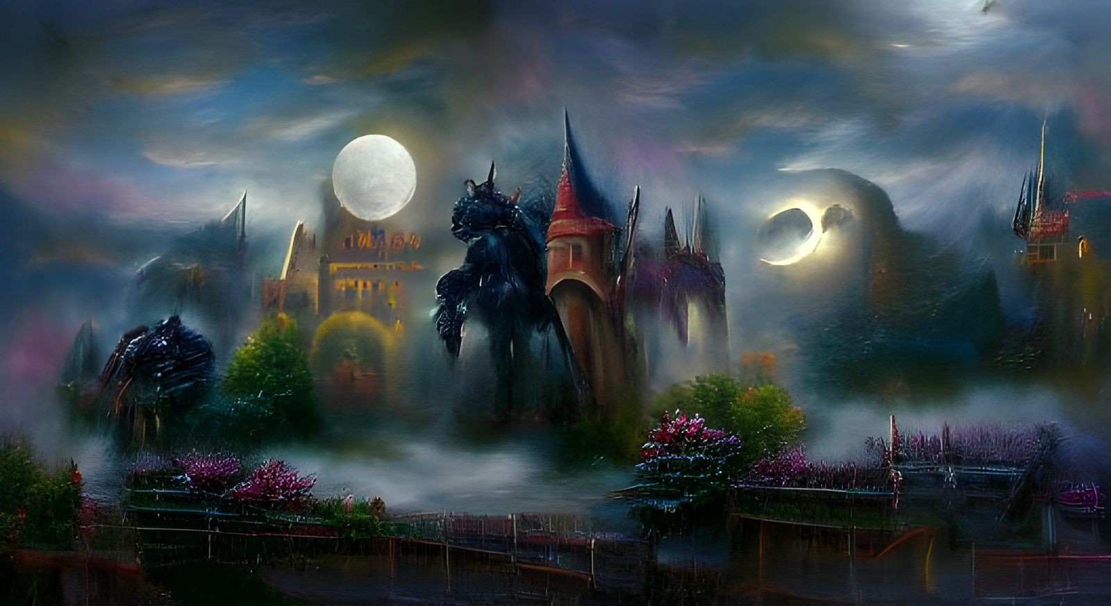 Medieval Knight on Dark Horse: Ethereal Fantasy