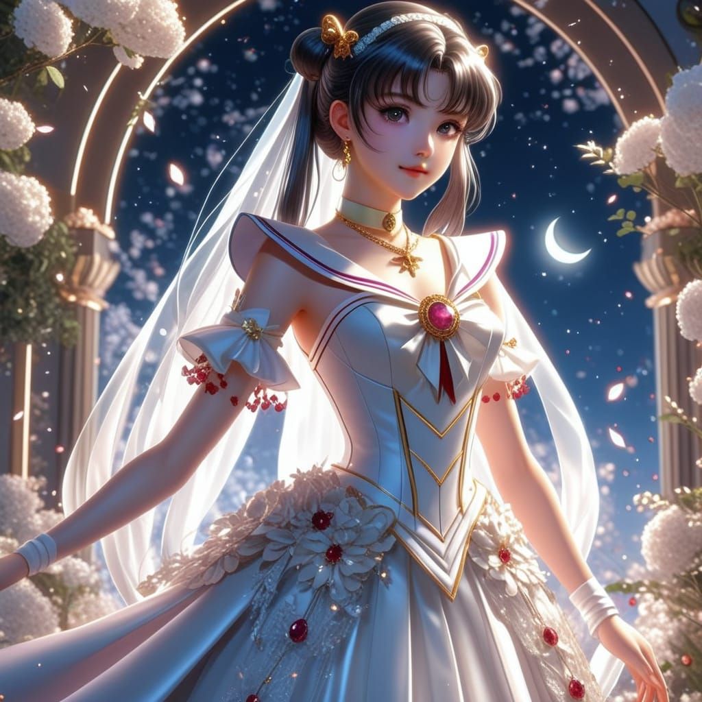 Sailor Saturn in Elegant Wedding Dress, Anime-Style