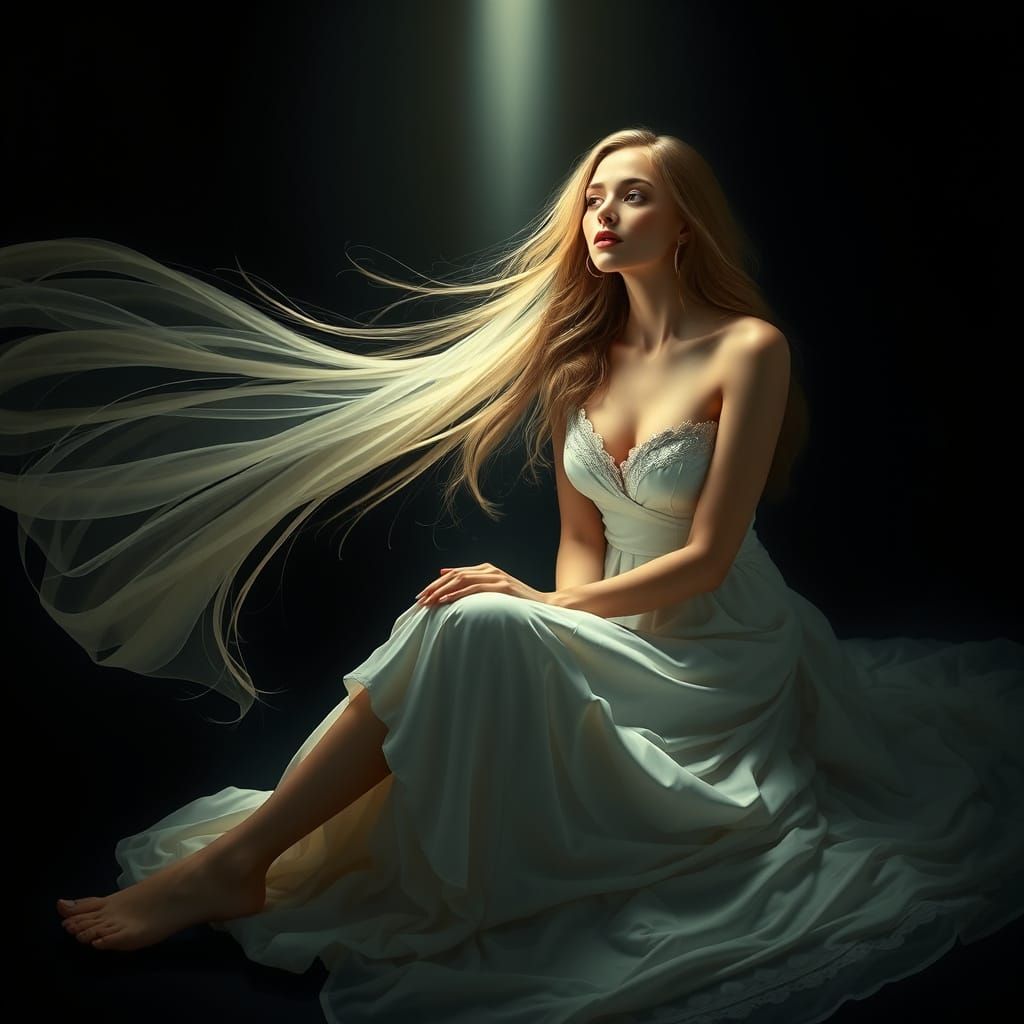 Elegant Woman in Light Beam: Art Nouveau Style