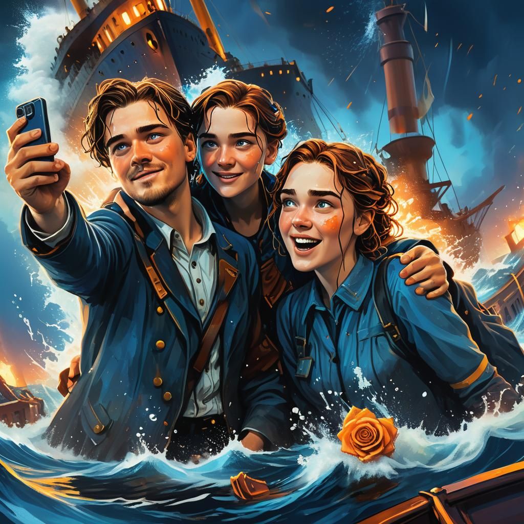 Jack and Rose Selfie on Sinking Titanic: Splash Art