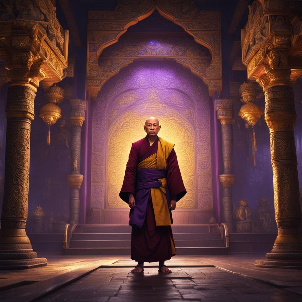 Tibetan Monk Shrugging: Dark Fantasy Concept Art