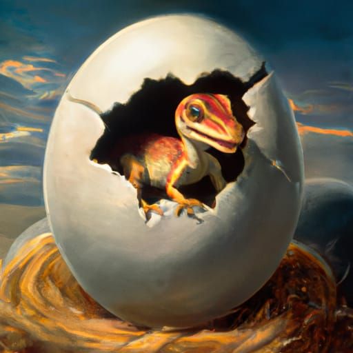 Baby Dragon Hatching: An Oil Painting