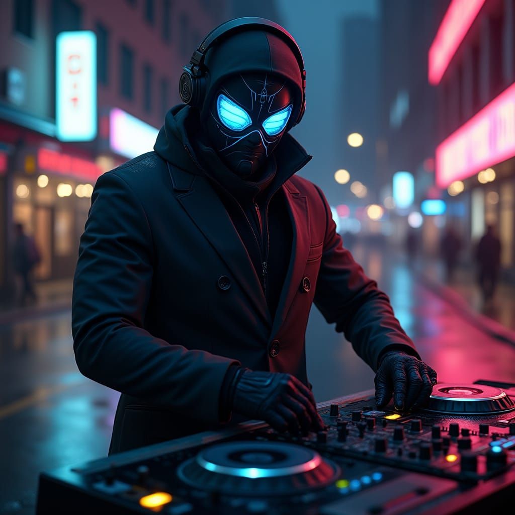 Glowing Visionary in Cyberpunk Nighttime