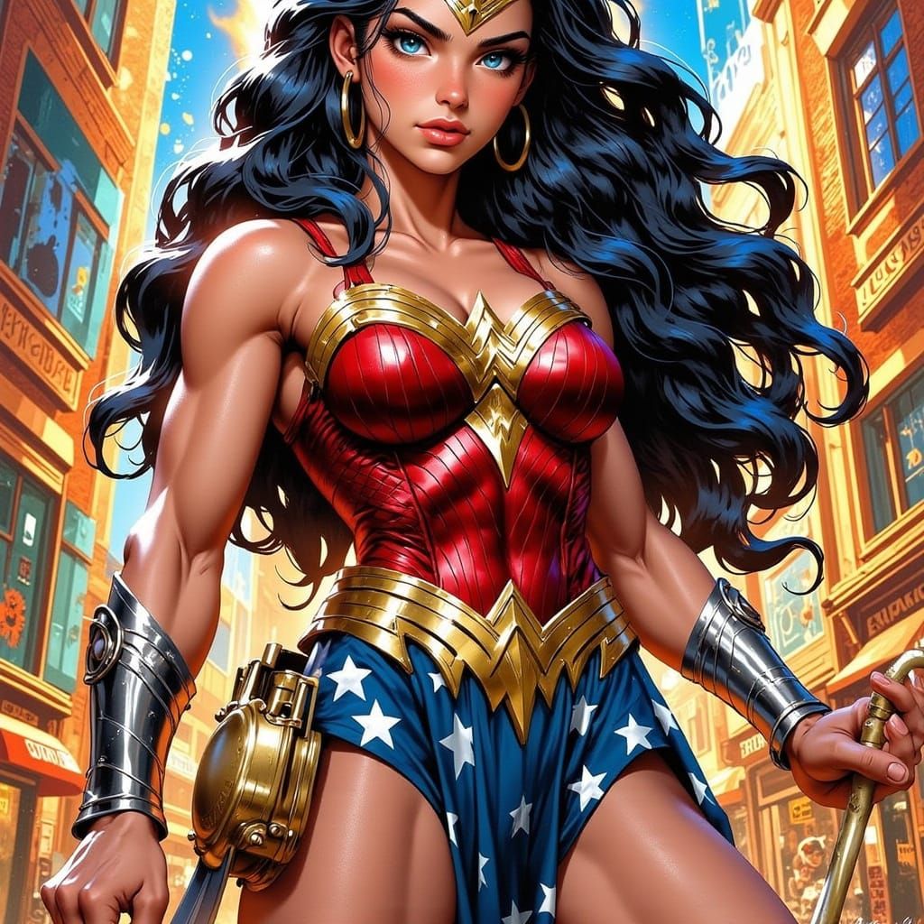 Wonder Woman Caricature in Comic Book Style