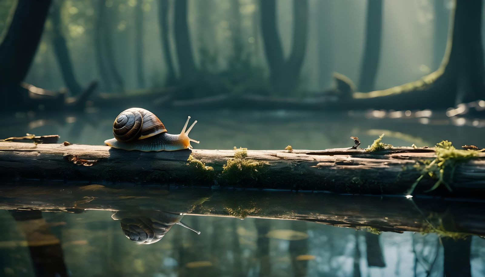 Snail's Sunny Pond Journey: Cinematic Still