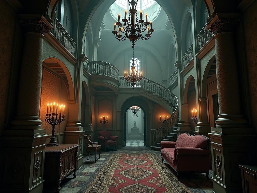 Victorian Haunted House Cutaway View in Realism Style