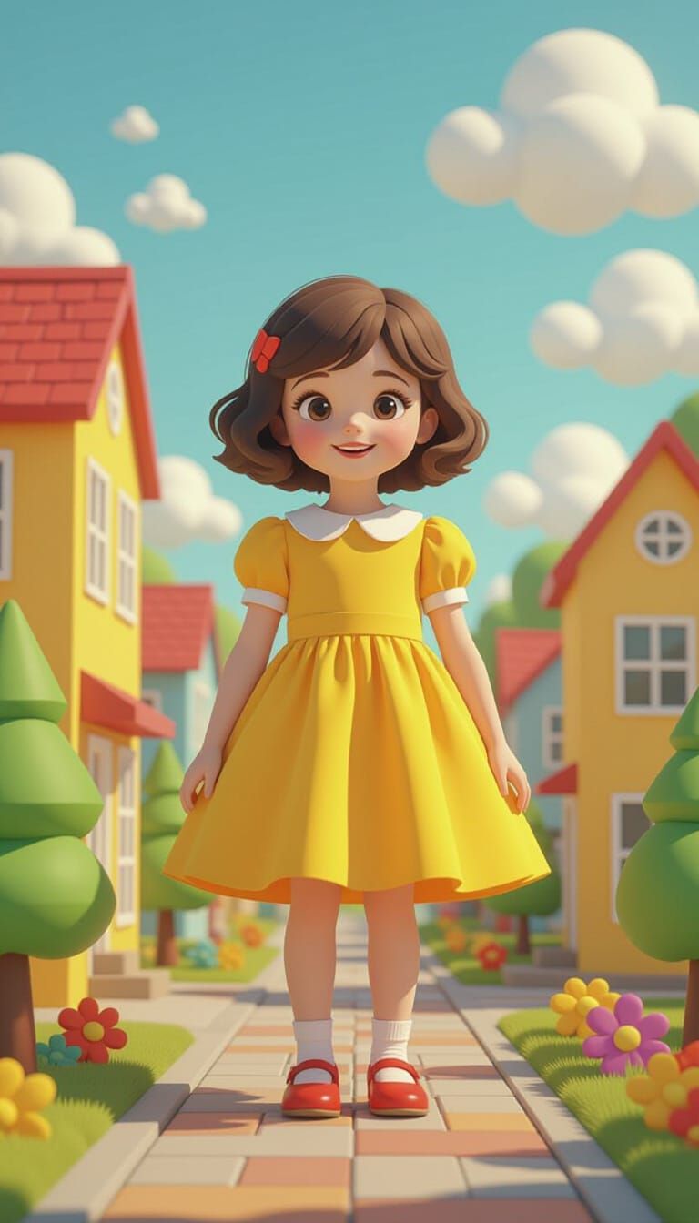 Toy Town Girl: 3D Render in Low Poly Style