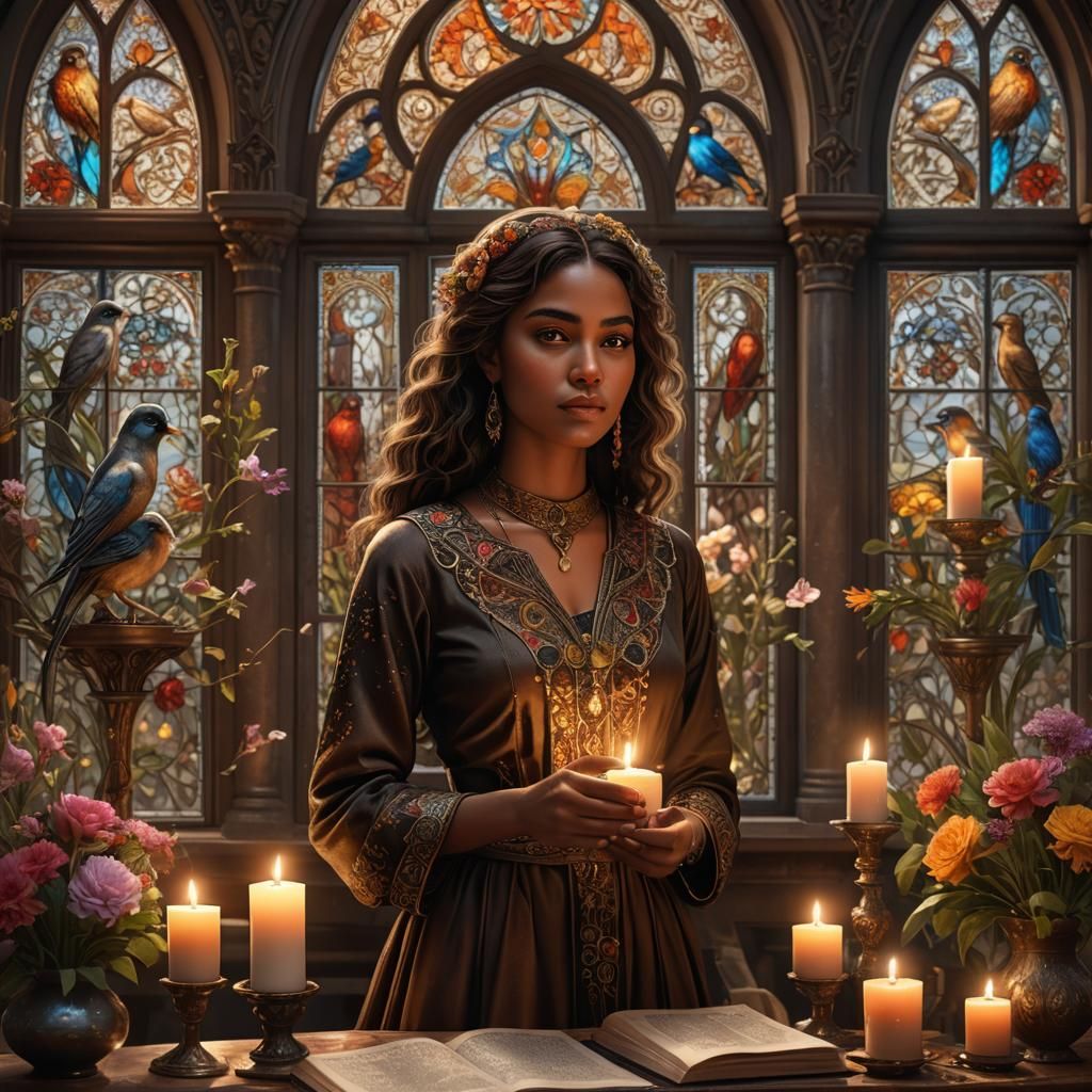 Persian Woman Portrait with Flowers in Digital Art