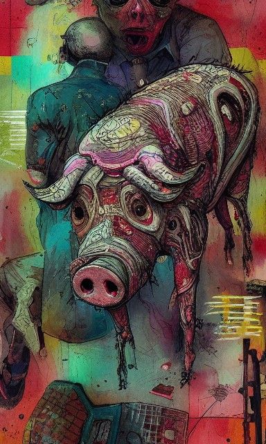 Detailed Zombie Pig Anatomical Cross-Section Illustration