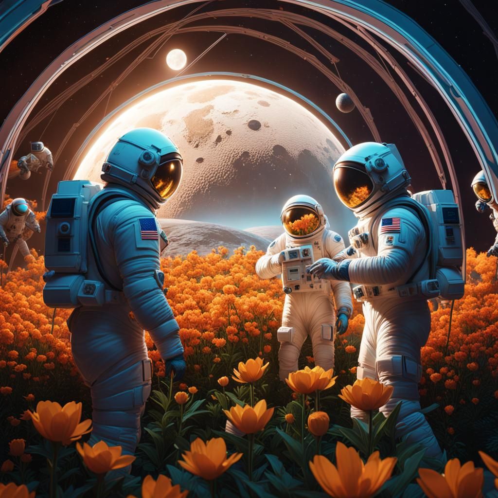 Lunar Gardeners: Astronauts in Geodesic Dome