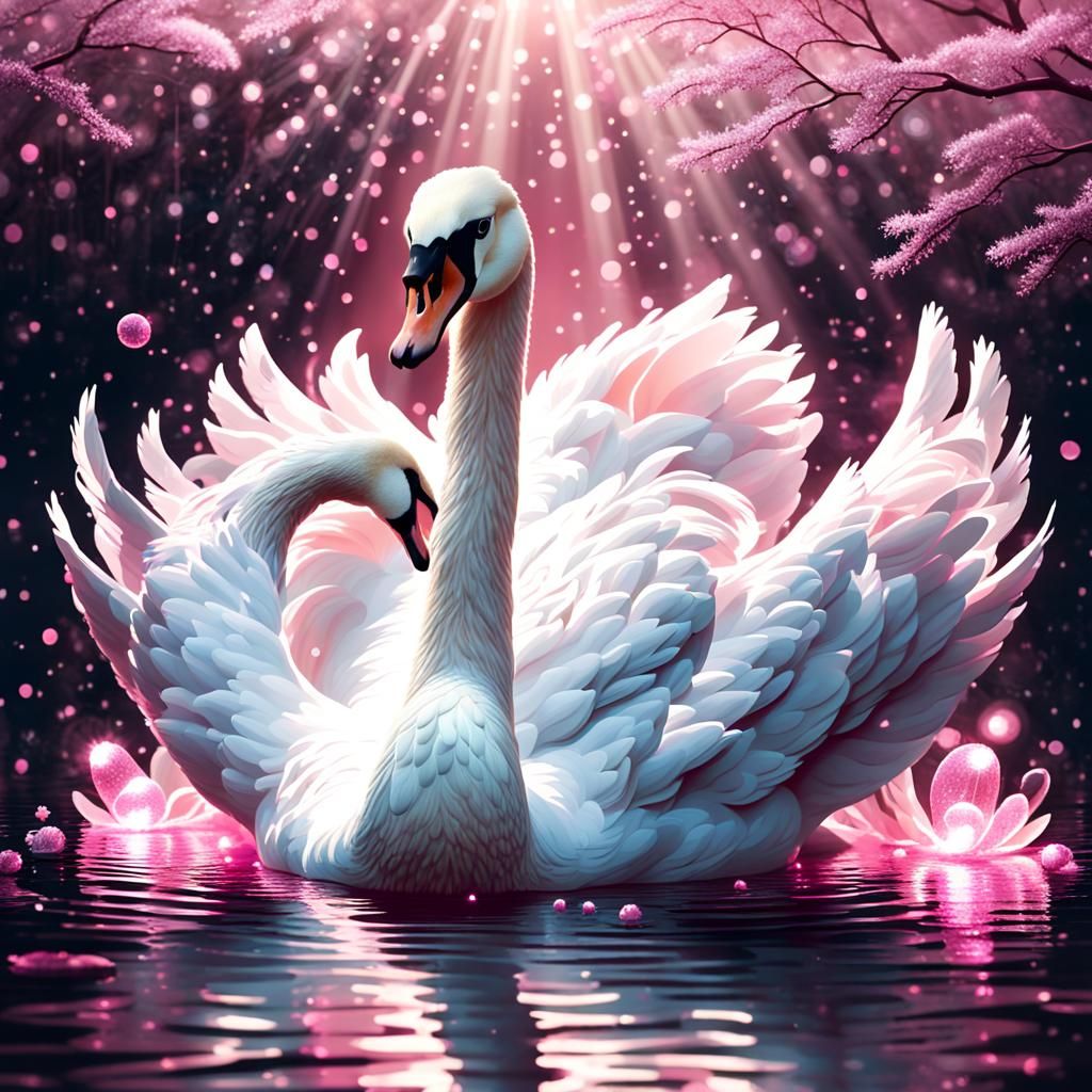 Luminous Swan in Sparkling Pastel Dreamscape
