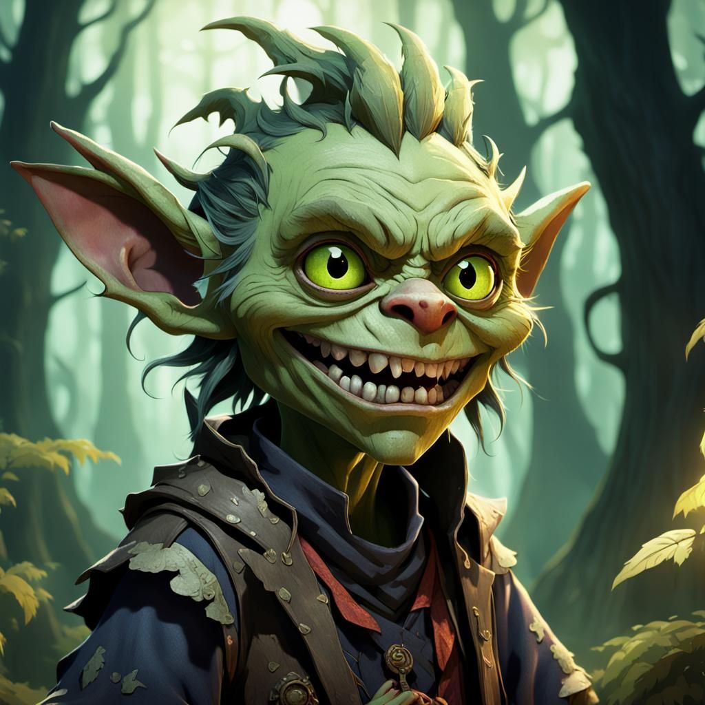 Comical Goblin in Mystical Forest, Anime Style