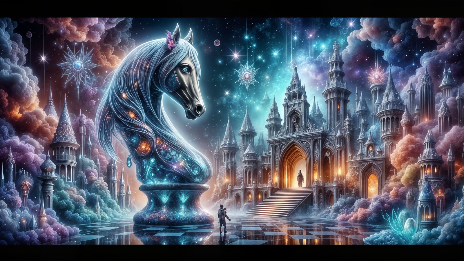 Surreal Crystalline Knight Holding Fantasy Realm