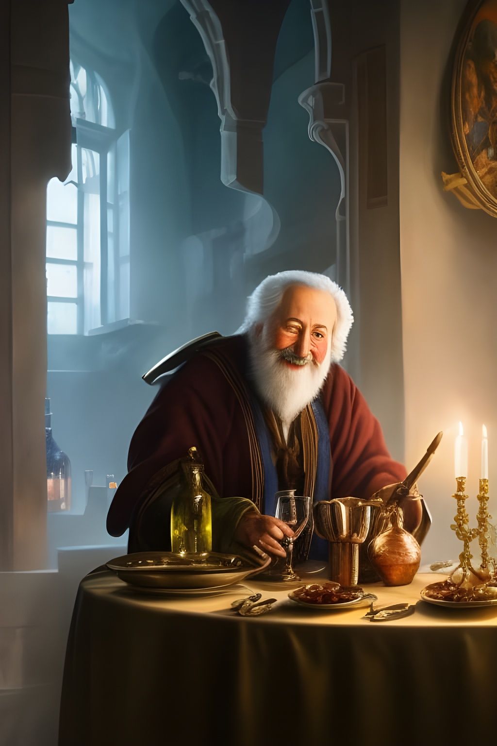 Funny Old Wizard Portrait in Ice Tower