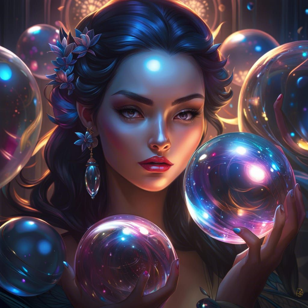 Glass spheres with a dark fairy
